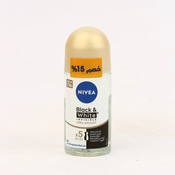 نيفيا Black & White Invisible Silky Smooth رول أون – 50 مل